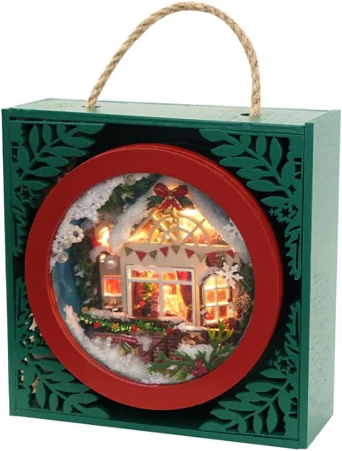 Helixsun DIY Miniature House Kit,Christmas 3D DIY Handmade Assembly Miniature Art Cottage Model Kit, Toy (Hollow Version)