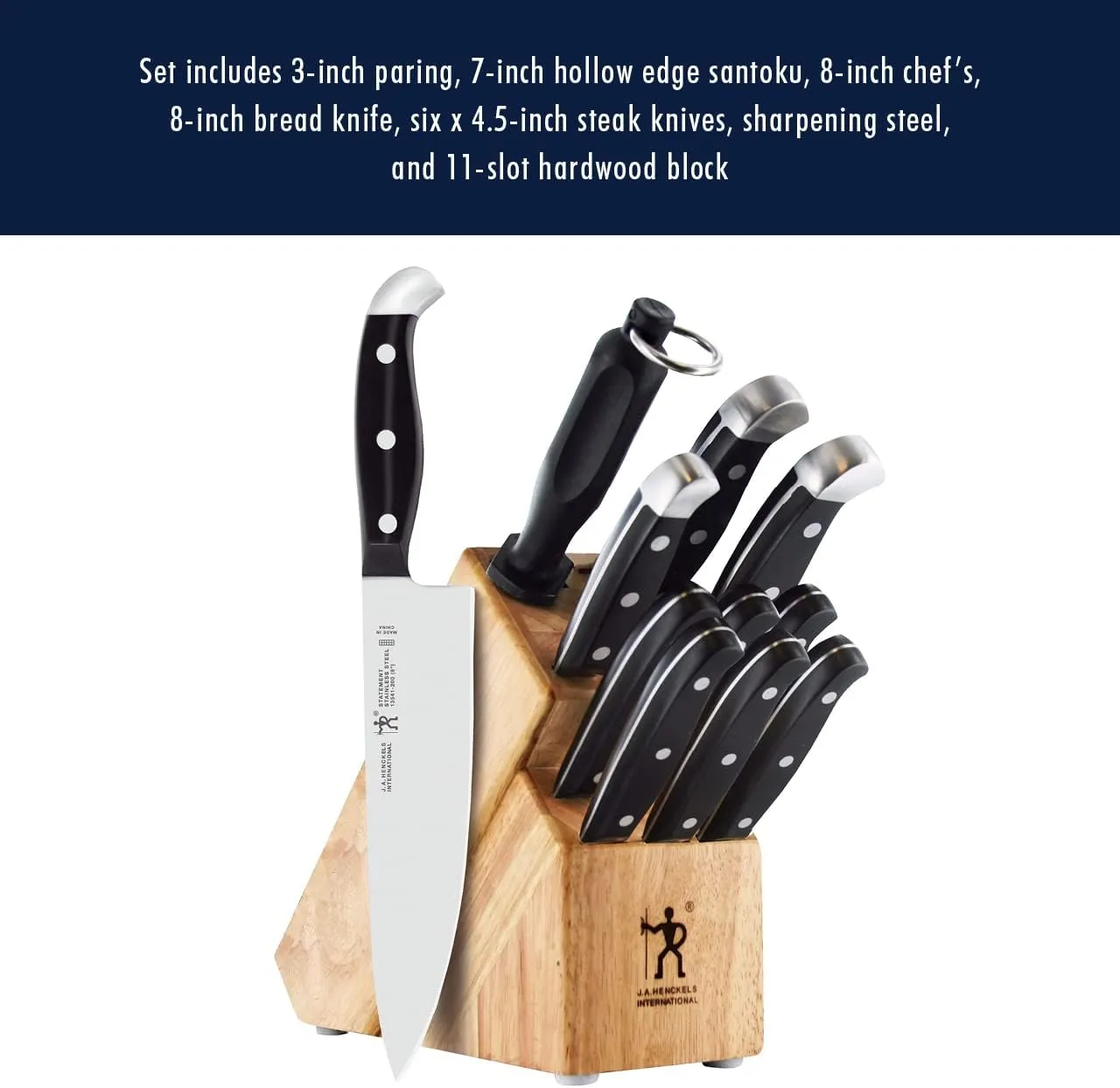 HENCKELS Premium Quality 12-Piece Statement Knife Set with Block, Razor-Sharp, German Engineered Informed by over 100 Years of Masterful Knife Making, Lightweight and Strong, Dishwasher Safe
