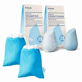 HiBAR Bundle - Moisturize Fragrance-Free Shampoo & Conditioner Set   Travel Pouch - For Dry, Frizzy Hair -Coconut Oil & Vitamin B5 -Plastic, Soap, Paraben & Sulfate-Free -Color Safe & Vegan -2 Bars