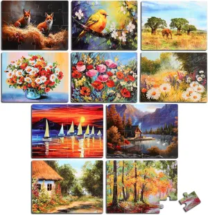 Hiboom 10 Pack 16 Piece Jigsaw Dementia Puzzles for Alzheimers Jigsaw Senior Easy Large Puzzles Dementia Products for Elderly Adults Gifts Memory Cognitive Games Activities, 9.45 x 12.6 Inch(Vivid)