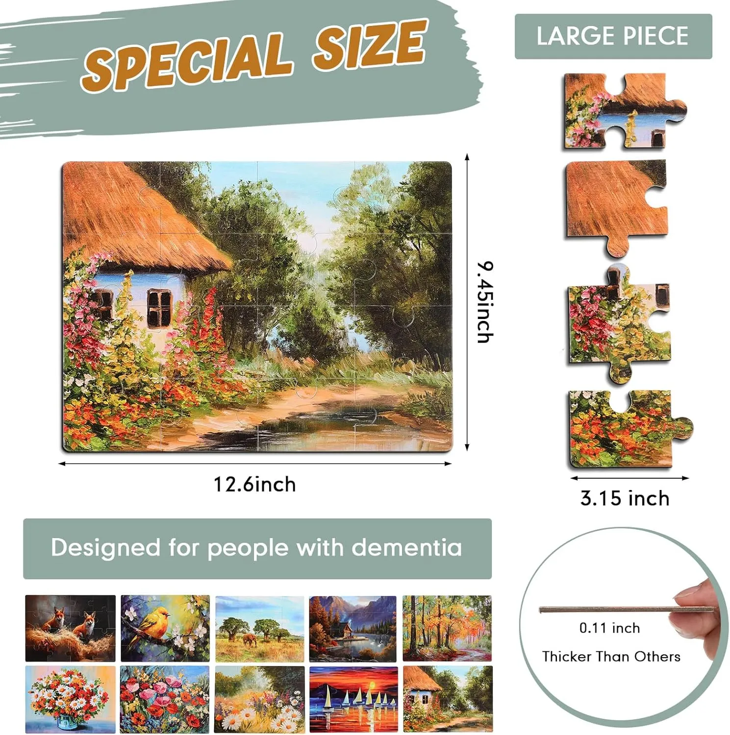 Hiboom 10 Pack 16 Piece Jigsaw Dementia Puzzles for Alzheimers Jigsaw Senior Easy Large Puzzles Dementia Products for Elderly Adults Gifts Memory Cognitive Games Activities, 9.45 x 12.6 Inch(Vivid)