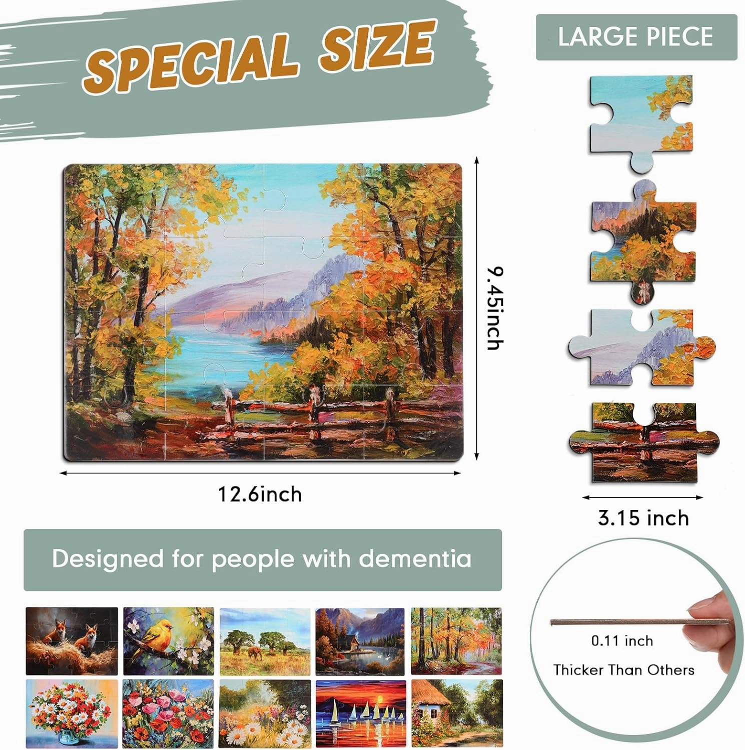Hiboom 10 Pack 16 Piece Jigsaw Dementia Puzzles for Alzheimers Jigsaw Senior Easy Large Puzzles Dementia Products for Elderly Adults Gifts Memory Cognitive Games Activities, 9.45 x 12.6 Inch(Novel)