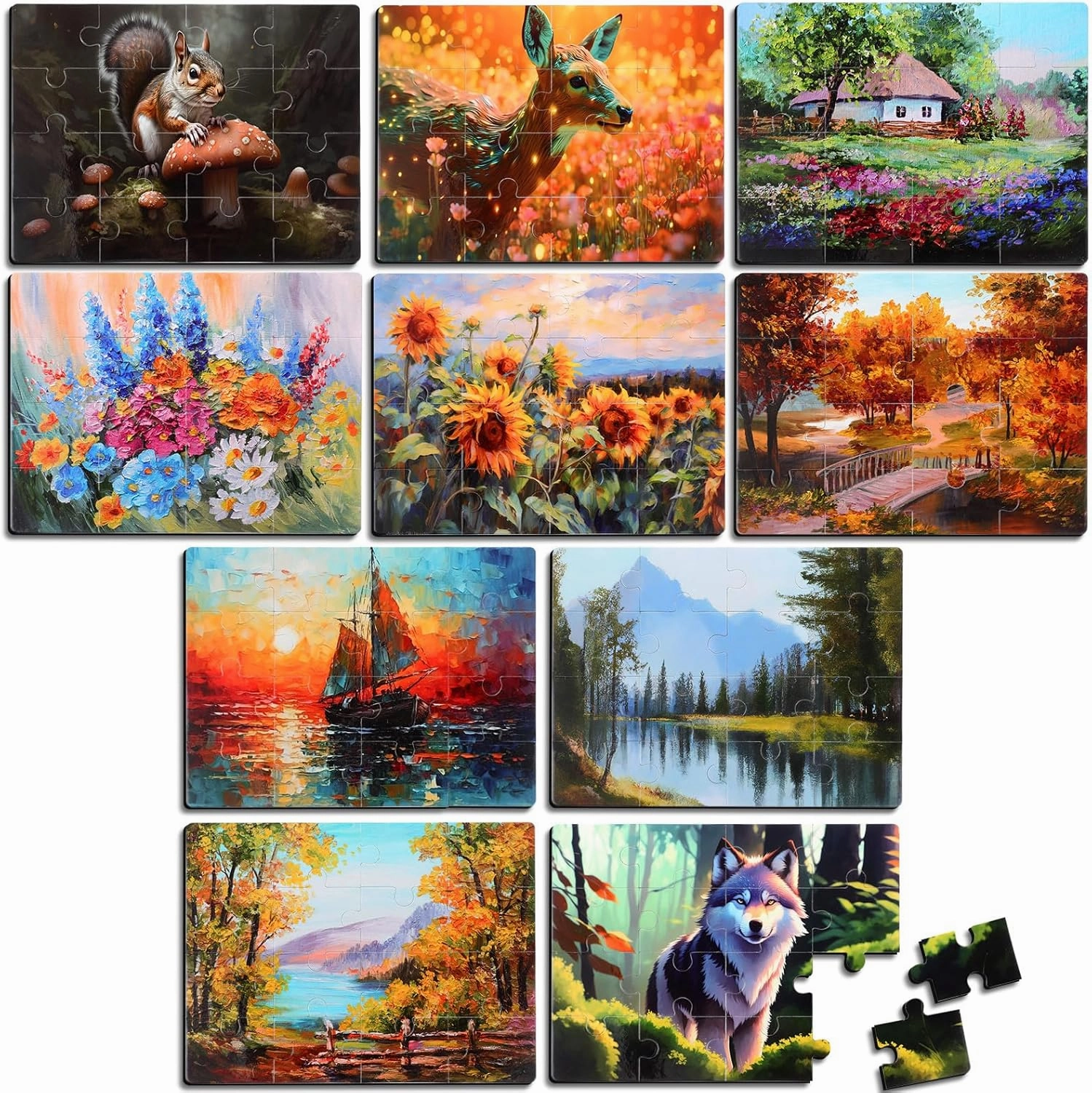 Hiboom 10 Pack 16 Piece Jigsaw Dementia Puzzles for Alzheimers Jigsaw Senior Easy Large Puzzles Dementia Products for Elderly Adults Gifts Memory Cognitive Games Activities, 9.45 x 12.6 Inch(Novel)