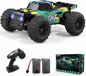 High Speed RC Cars 40KPH for Adults, 1:16 Scale Remote Control Car, 4WD All Terrain Off-Road Monster RC Truck with Bright Headlight 2 Rechargeable Batteries for Kids and Adults