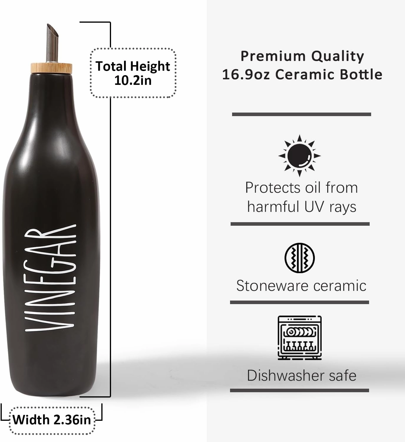 HOMCDALY Ceramic Olive Oil Dispenser for Kitchen, Stoneware 16oz Oil and Vinegar Bottles Dispenser, Kitchen Dispenser Bottle for EVOO Vinegar Syrups, Modern Farmhouse Design(B-V)