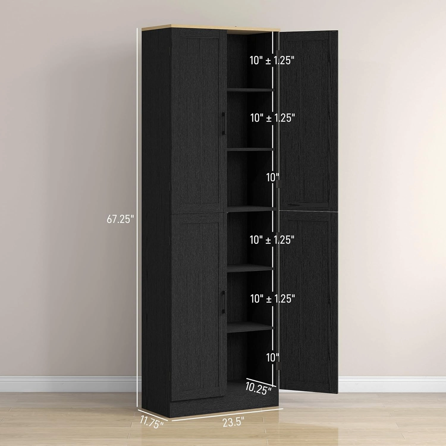 HOMCOM 67" Freestanding Kitchen Pantry, 4-Door Storage Cabinet Organizer with Adjustable Shelves, Kitchen Cabinet with Doors and Shelves, Distressed Black