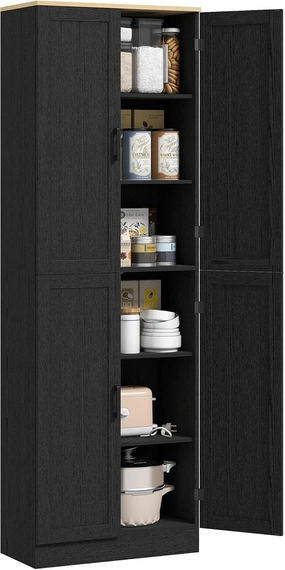 HOMCOM 67" Freestanding Kitchen Pantry, 4-Door Storage Cabinet Organizer with Adjustable Shelves, Kitchen Cabinet with Doors and Shelves, Distressed Black