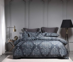 homebox 1200TC Egyptian Cotton King Duvet Cover Paisley Print,Reversible Damask Medallion Percale Duvet Cover Set,Comforter Cover 3pcs,Ultra Soft Cotton Bedding (King,Navy)
