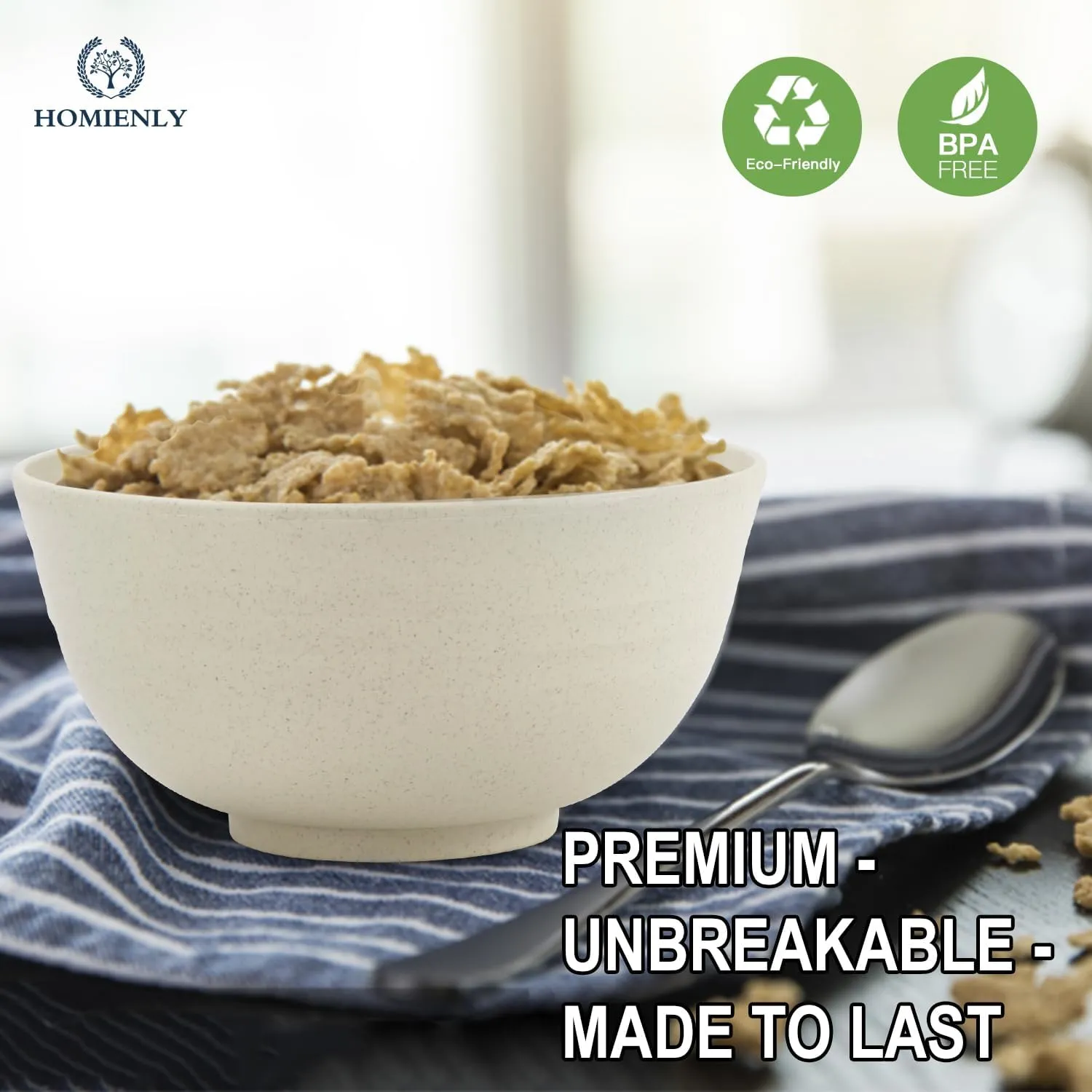 Homienly Wheat Straw Bowls Set of 8, Unbreakable Cereal Bowls, Microwave and Dishwasher Safe Kitchen Bowl Set for Dinner, Soup, Cereal, Snack, Bowl for Kitchen, Camping(Beige, 26 OZ)