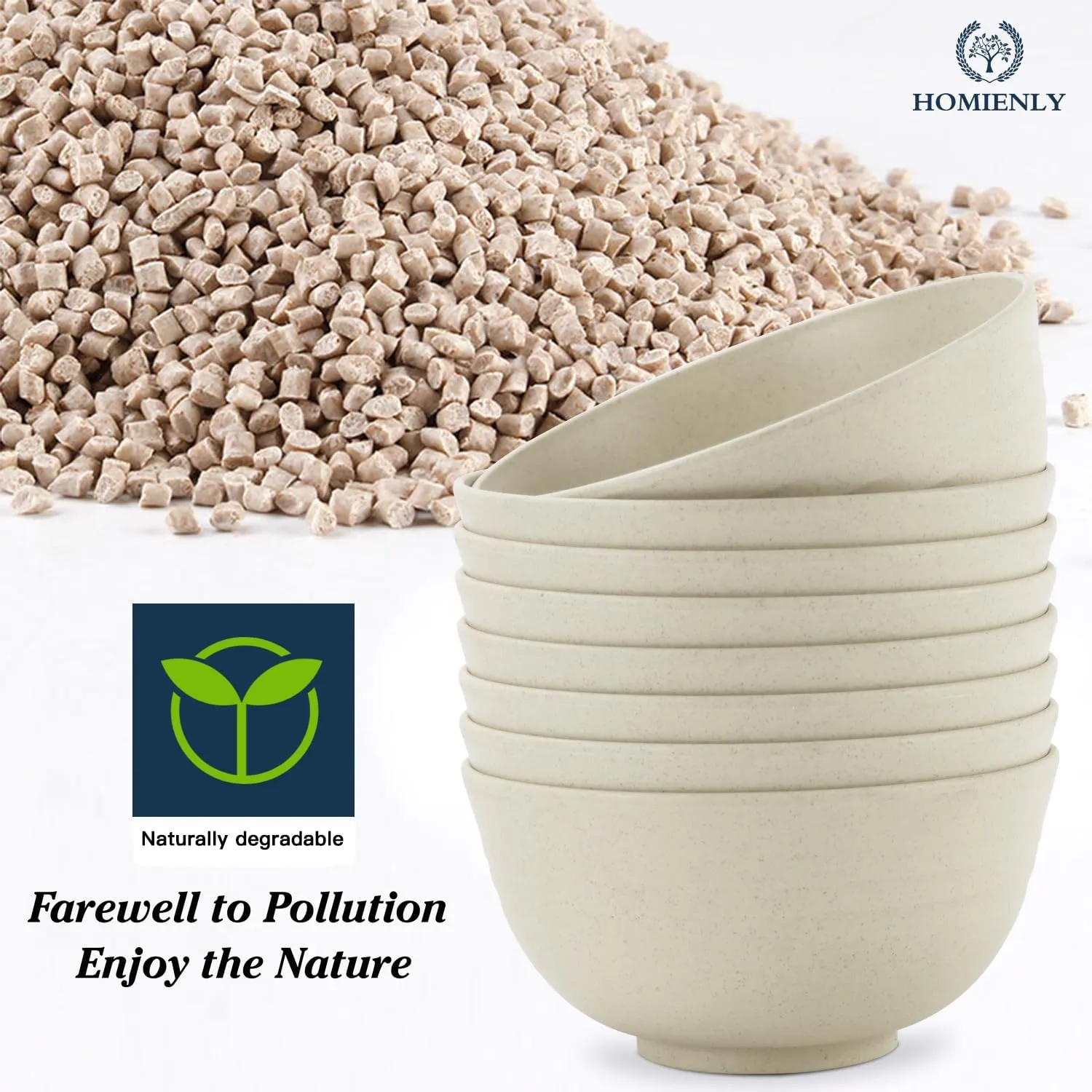 Homienly Wheat Straw Bowls Set of 8, Unbreakable Cereal Bowls, Microwave and Dishwasher Safe Kitchen Bowl Set for Dinner, Soup, Cereal, Snack, Bowl for Kitchen, Camping(Beige, 26 OZ)