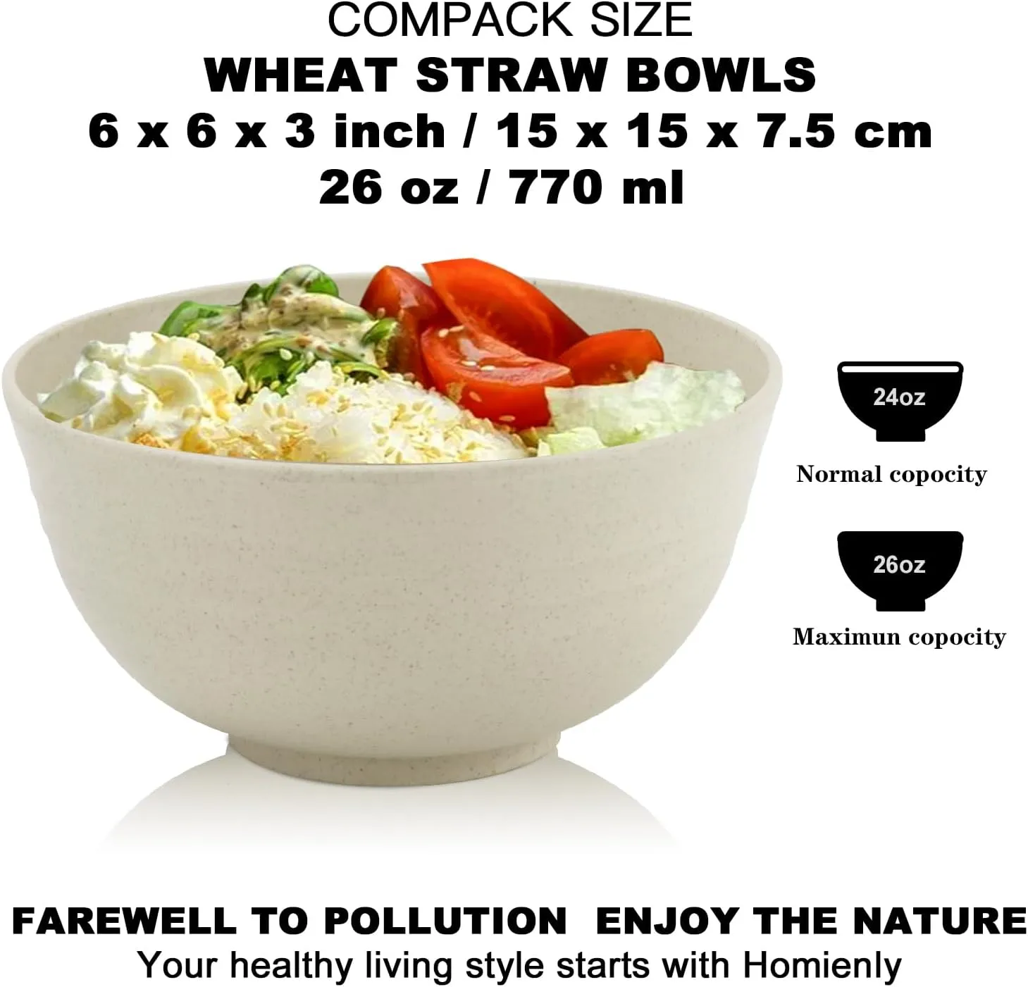 Homienly Wheat Straw Bowls Set of 8, Unbreakable Cereal Bowls, Microwave and Dishwasher Safe Kitchen Bowl Set for Dinner, Soup, Cereal, Snack, Bowl for Kitchen, Camping(Beige, 26 OZ)