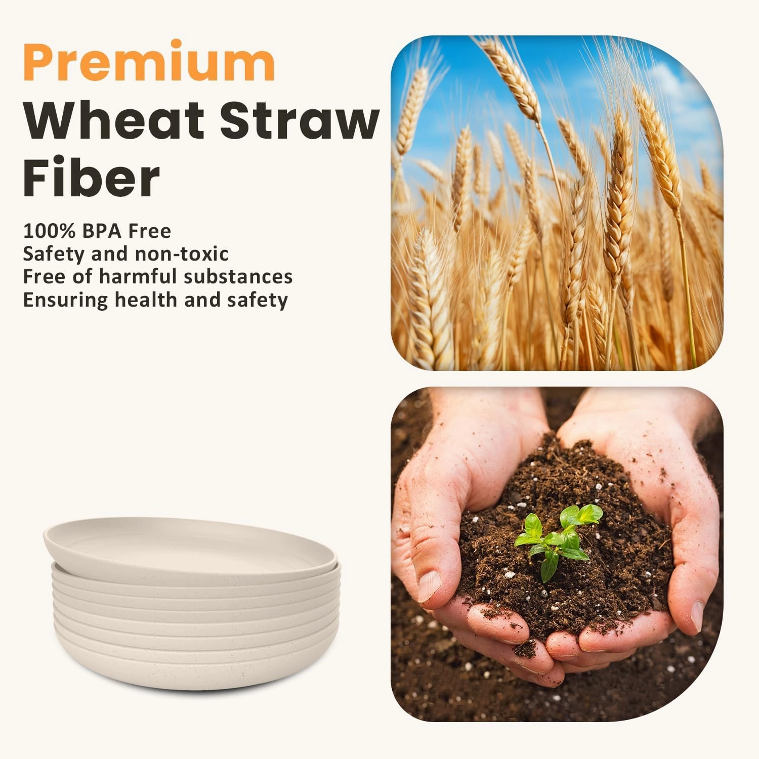 Homienly Dinner Plates Wheat Straw Plates Set of 8 Alternative for Plastic Plates Unbreakable Dinner Plates Set Dishwasher and Microwave Safe Plates for Kitchen, Camping, Outdoor Plates(Beige, 9 inch)