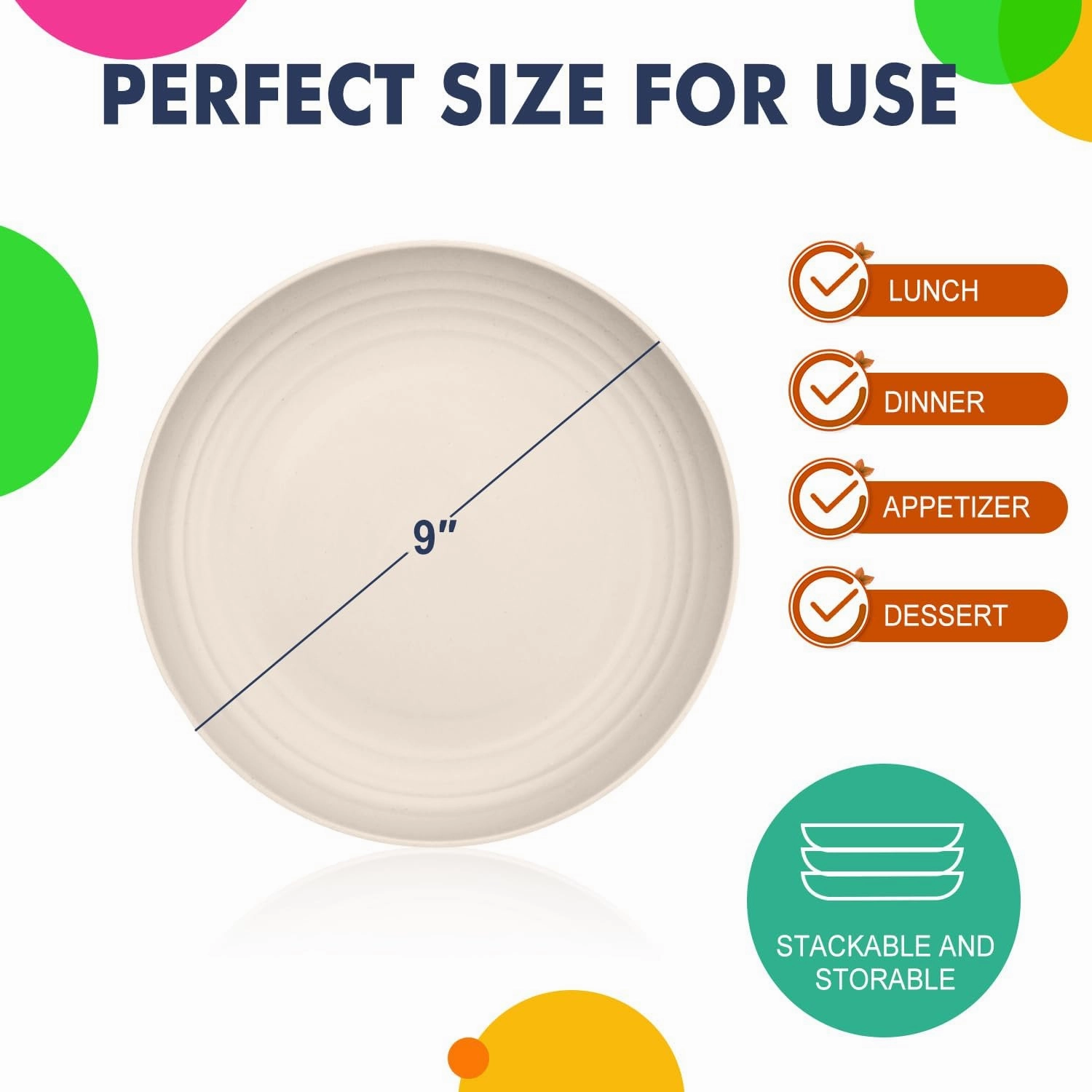 Homienly Dinner Plates Wheat Straw Plates Set of 8 Alternative for Plastic Plates Unbreakable Dinner Plates Set Dishwasher and Microwave Safe Plates for Kitchen, Camping, Outdoor Plates(Beige, 9 inch)