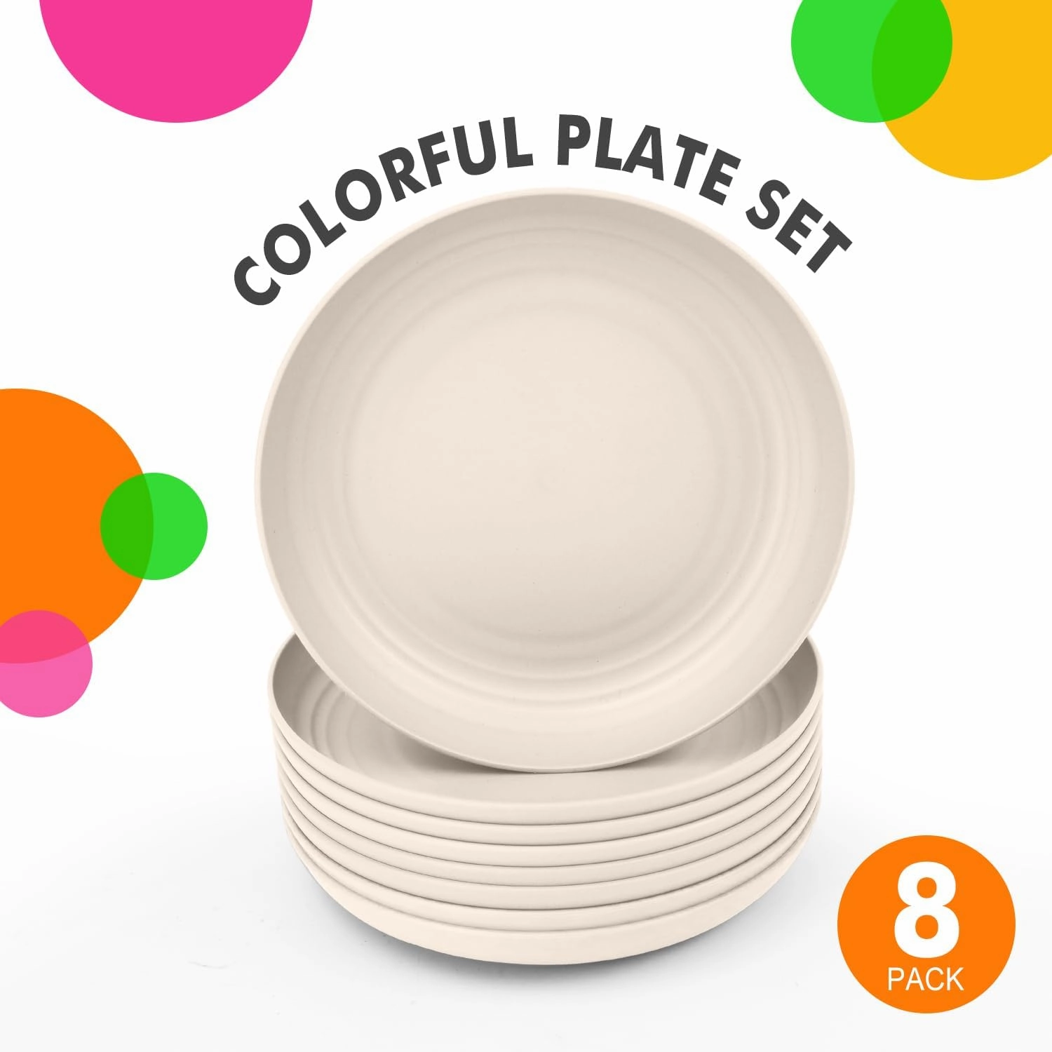 Homienly Dinner Plates Wheat Straw Plates Set of 8 Alternative for Plastic Plates Unbreakable Dinner Plates Set Dishwasher and Microwave Safe Plates for Kitchen, Camping, Outdoor Plates(Beige, 9 inch)