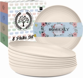 Homienly Dinner Plates Wheat Straw Plates Set of 8 Alternative for Plastic Plates Unbreakable Dinner Plates Set Dishwasher and Microwave Safe Plates for Kitchen, Camping, Outdoor Plates(Beige, 9 inch)