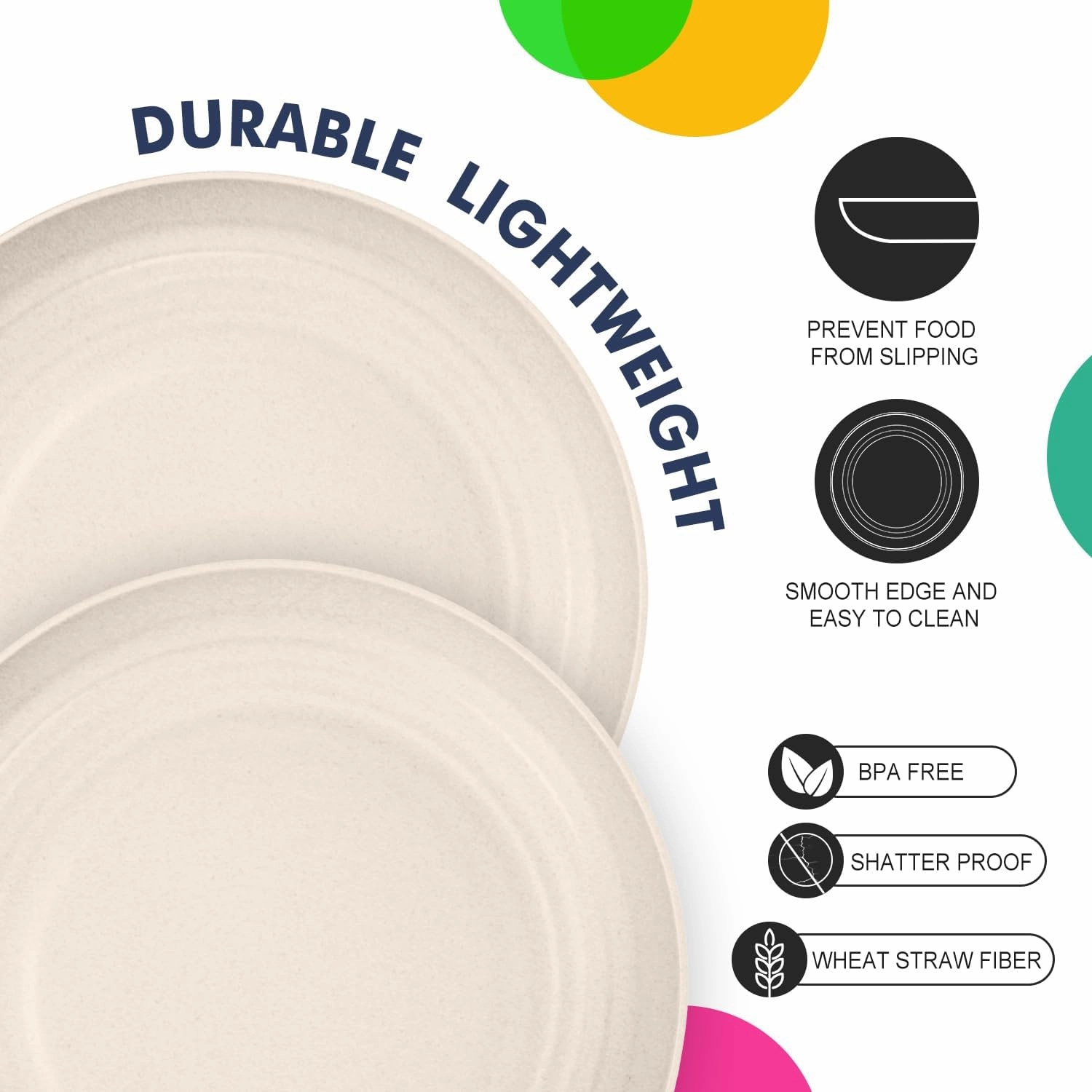 Homienly Dinner Plates Wheat Straw Plates Set of 8 Alternative for Plastic Plates Unbreakable Dinner Plates Set Dishwasher and Microwave Safe Plates for Kitchen, Camping, Outdoor Plates(Beige, 9 inch)