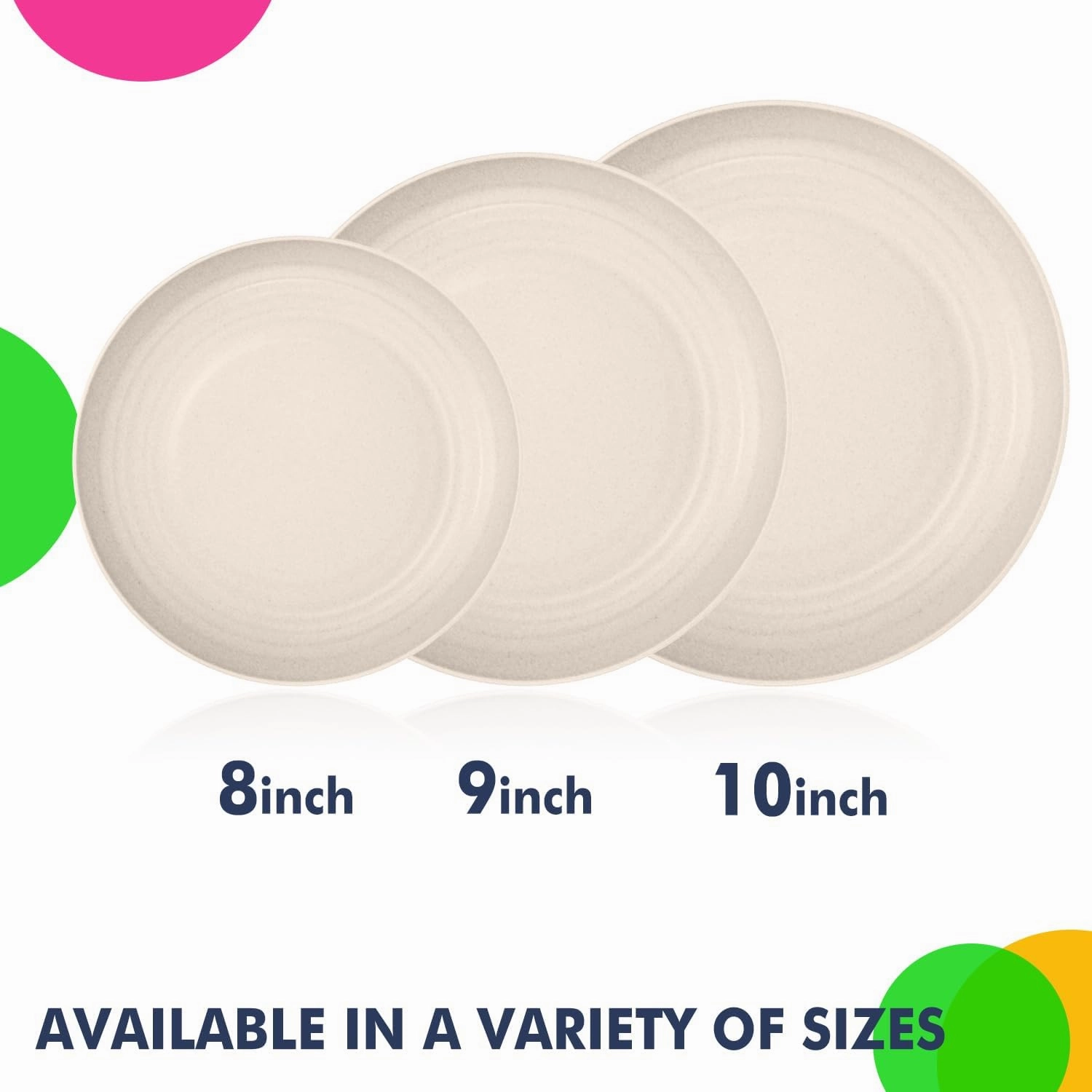 Homienly Dinner Plates Wheat Straw Plates Set of 8 Alternative for Plastic Plates Unbreakable Dinner Plates Set Dishwasher and Microwave Safe Plates for Kitchen, Camping, Outdoor Plates(Beige, 9 inch)