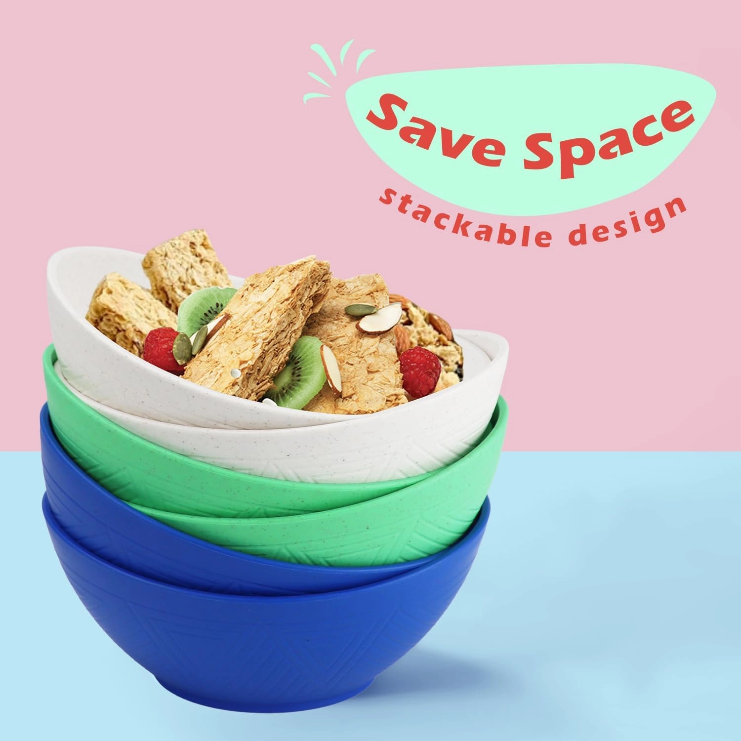 Homienly Wheat Straw Cereal Bowls Set of 6, Unbreakable 26 OZ Oval Bowls for Kitchen, Camping, Party, Lightweight Alternative to Plastic Bowl, Microwave and Dishwasher Safe Bowl Set - Island Series