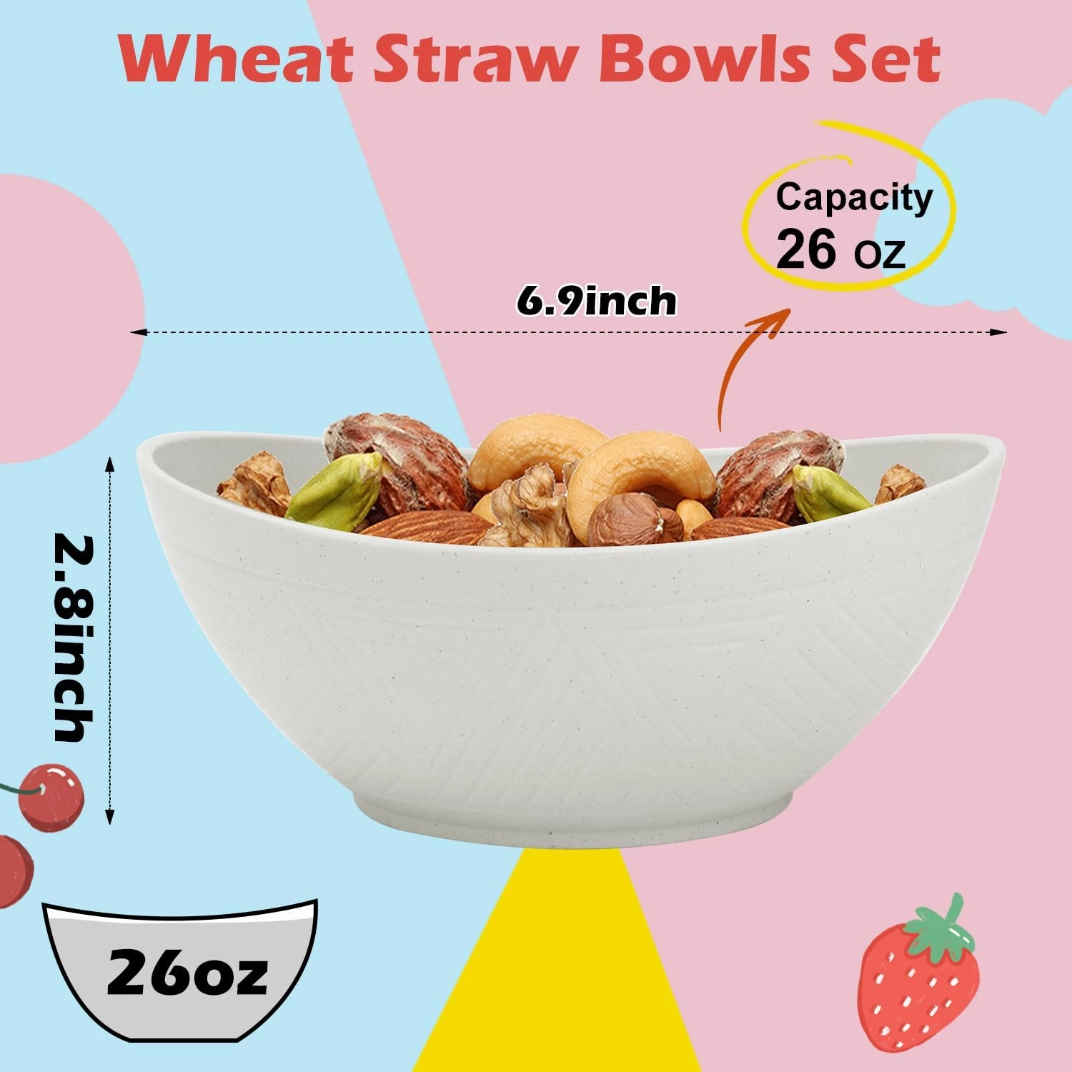 Homienly Wheat Straw Cereal Bowls Set of 6, Unbreakable 26 OZ Oval Bowls for Kitchen, Camping, Party, Lightweight Alternative to Plastic Bowl, Microwave and Dishwasher Safe Bowl Set - Island Series