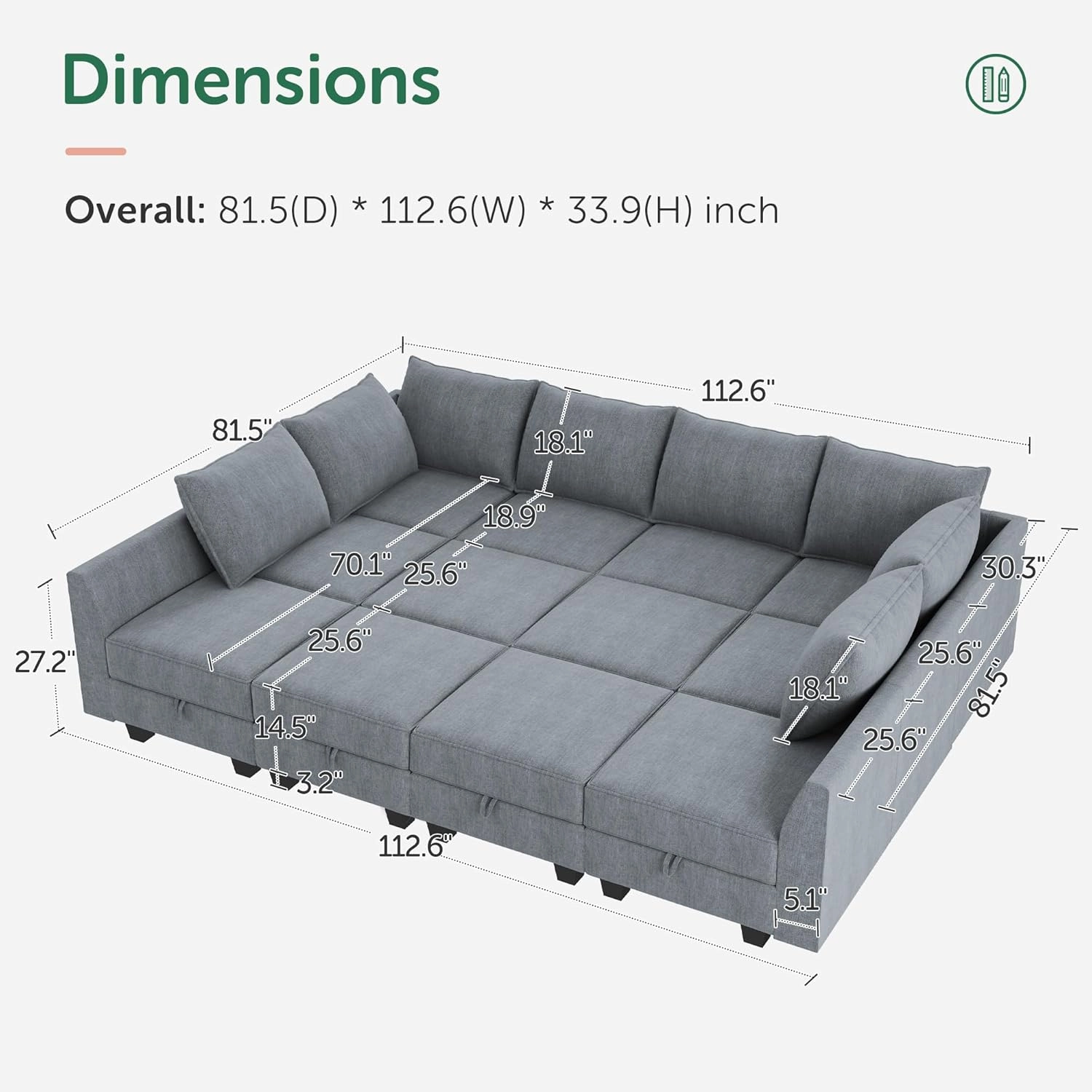 HONBAY Convertible Sleeper Sectional Sofa Bed Modular Sofa with Storage Seat Reversible Sectional Sleeper Sofa Set with Modular Sectional Couch Bed, Bluish Grey