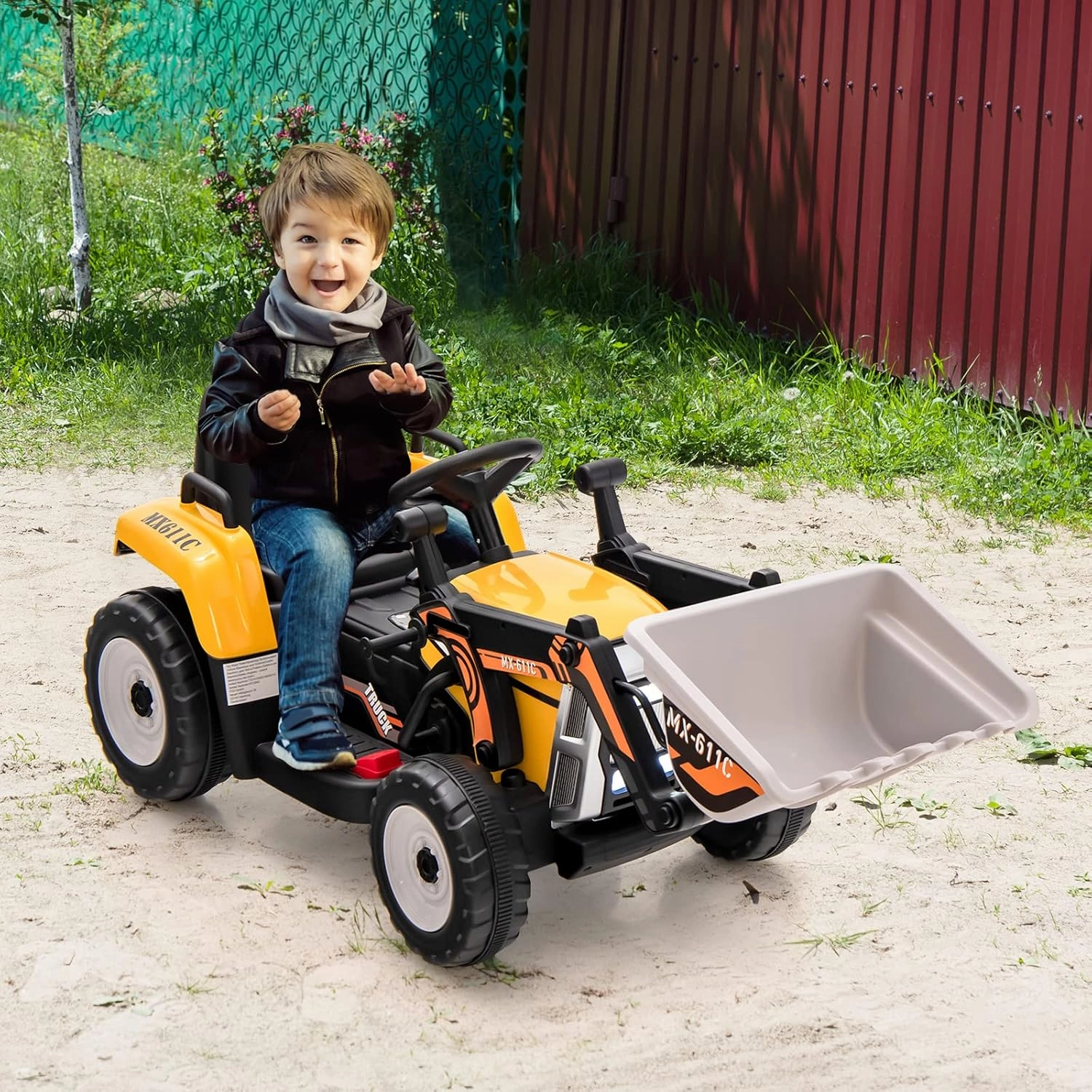 HONEY JOY Ride On Excavator, 12V Kids Bulldozer Ride On Car w/Remote Control, Electric Construction Vehicle for Kids Digger, 3 Speeds, Adjustable Digging Bucket, Ride On Tractor for Boys Girls(Yellow)
