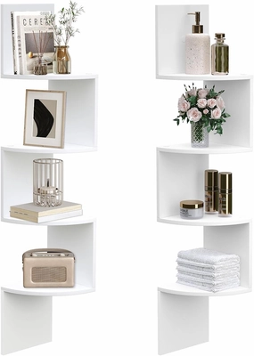 HOOBRO Corner Shelf Wall-Mounted, Set of 2 Floating Corner Shelves for Wall, 4-Tier Corner Bookshelves for Living Room, Bedroom, Bathroom, Home Office, White WT25BJP201