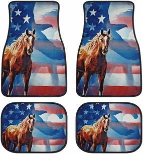 Horse Bald Eagle U.S. Flag Car Floor Mats All Weather Waterproof Car Carpet Set of 4 Non-Slip Accessories Interior Decor