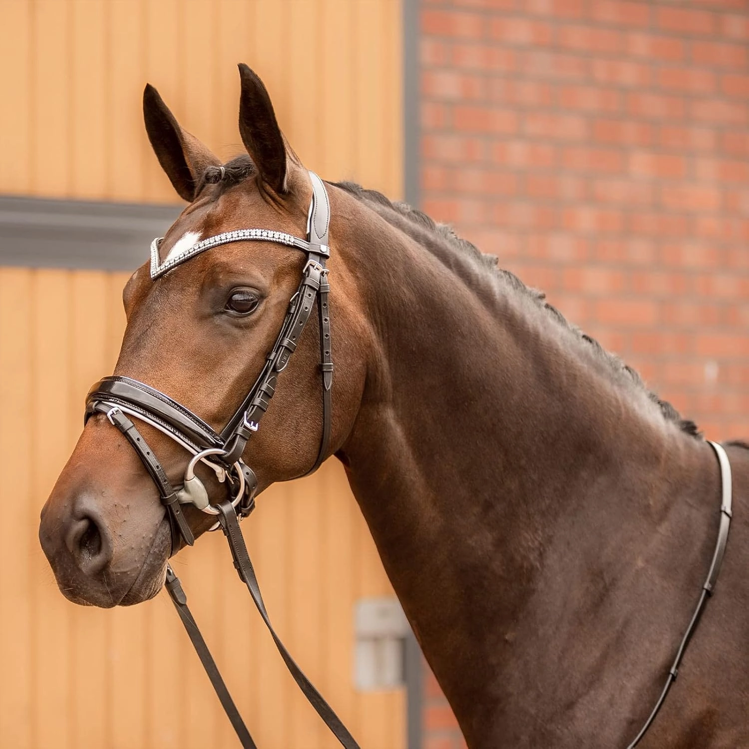 HORZE Grayson Classic Leather Ergonomic Snaffle Dressage Bridle with Detachable Flash
