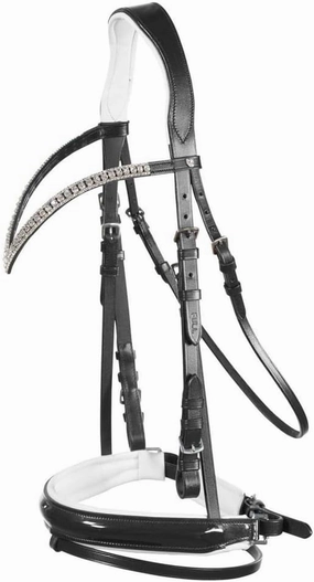HORZE Grayson Classic Leather Ergonomic Snaffle Dressage Bridle with Detachable Flash
