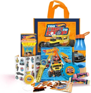 Hot Wheels Tote Bag Gift Set - Tote Bag, 24-Piece Puzzle, Water Bottle, 64-Piece Sticker Pack, Yo-Yo, Bubble Wand, Chalk Set, Flying Disc (Frisbee)