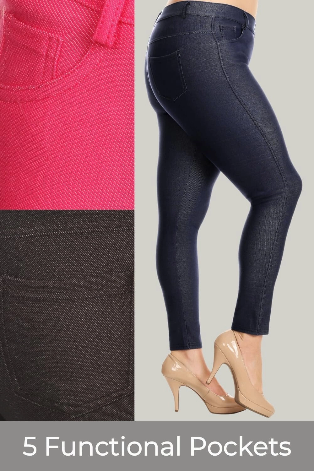 ICONOFLASH Women's Stretch Jeggings with 5 Pockets Pull On Skinny Jean Leggings (Available in Plus Size)