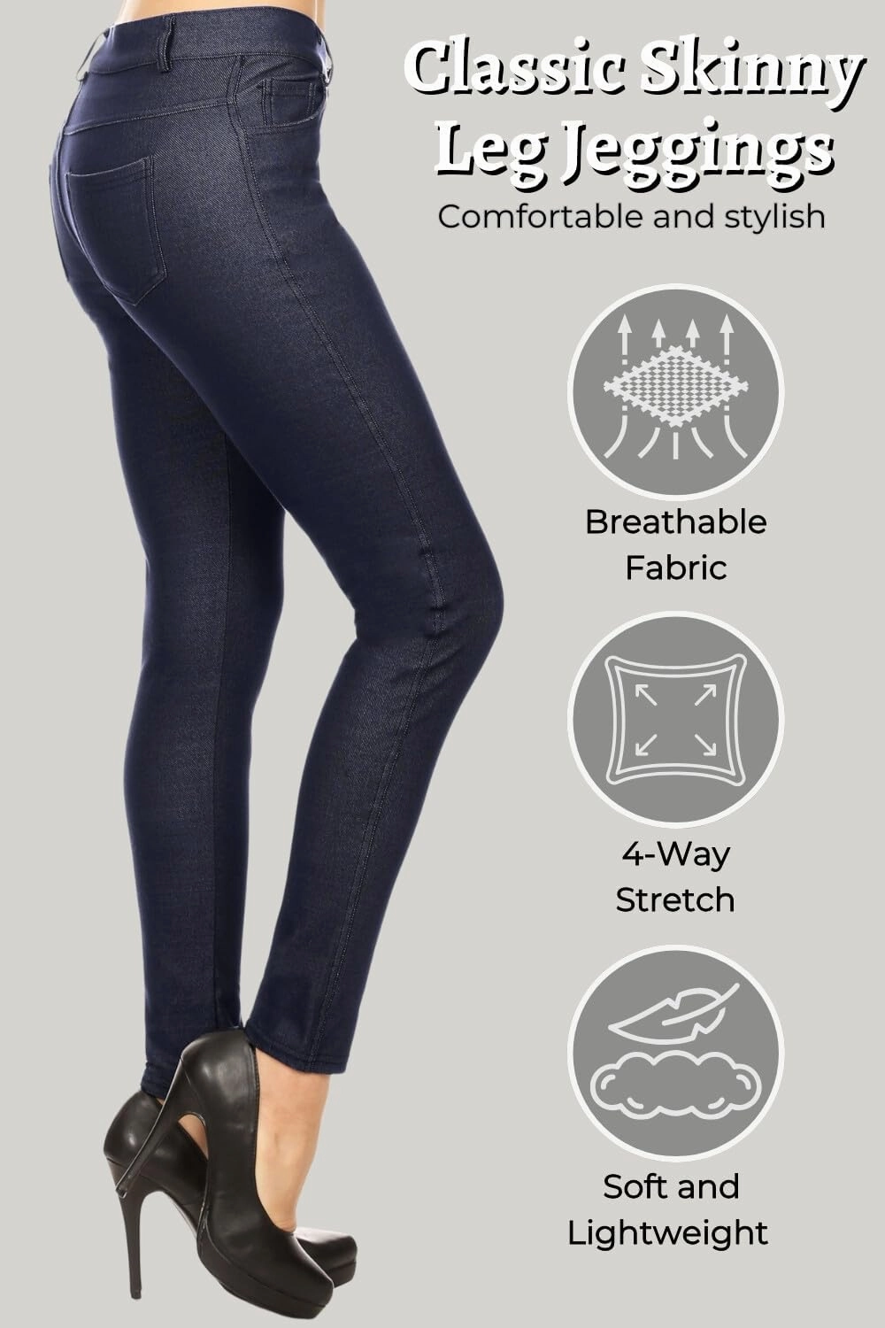 ICONOFLASH Women's Stretch Jeggings with 5 Pockets Pull On Skinny Jean Leggings (Available in Plus Size)