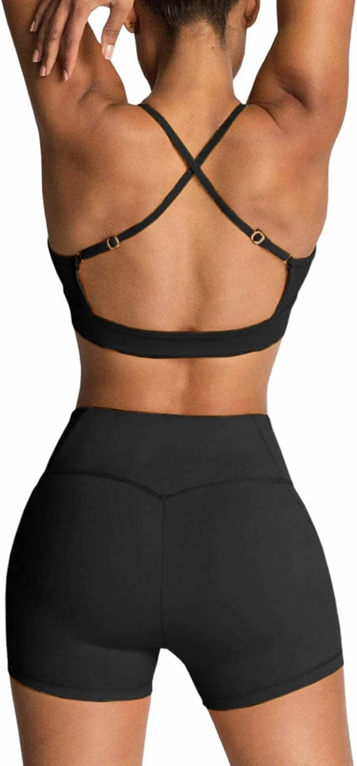 IMEKIS Women's Workout Sets 2 Piece Yoga Outfit High Waisted Biker Shorts Leggings Sports Bra Gym Fitness Clothes Tracksuit