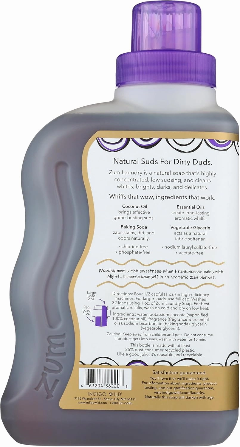 Indigo Wild Zum Clean Laundry Soap, Frankincense and Myrrh, 32 Fluid Ounce