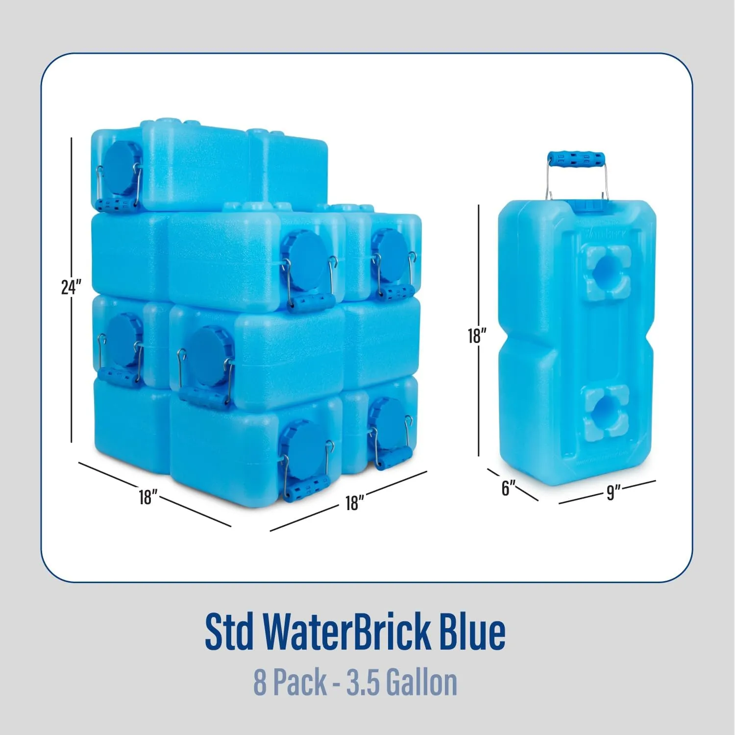 International Water Storage Containers for Emergency Water Storage | 6-Pack of Stackable 3.5 Gallon Water Container Bricks | Food-Grade HDPE Plastic | BPA-Free | STD Blue