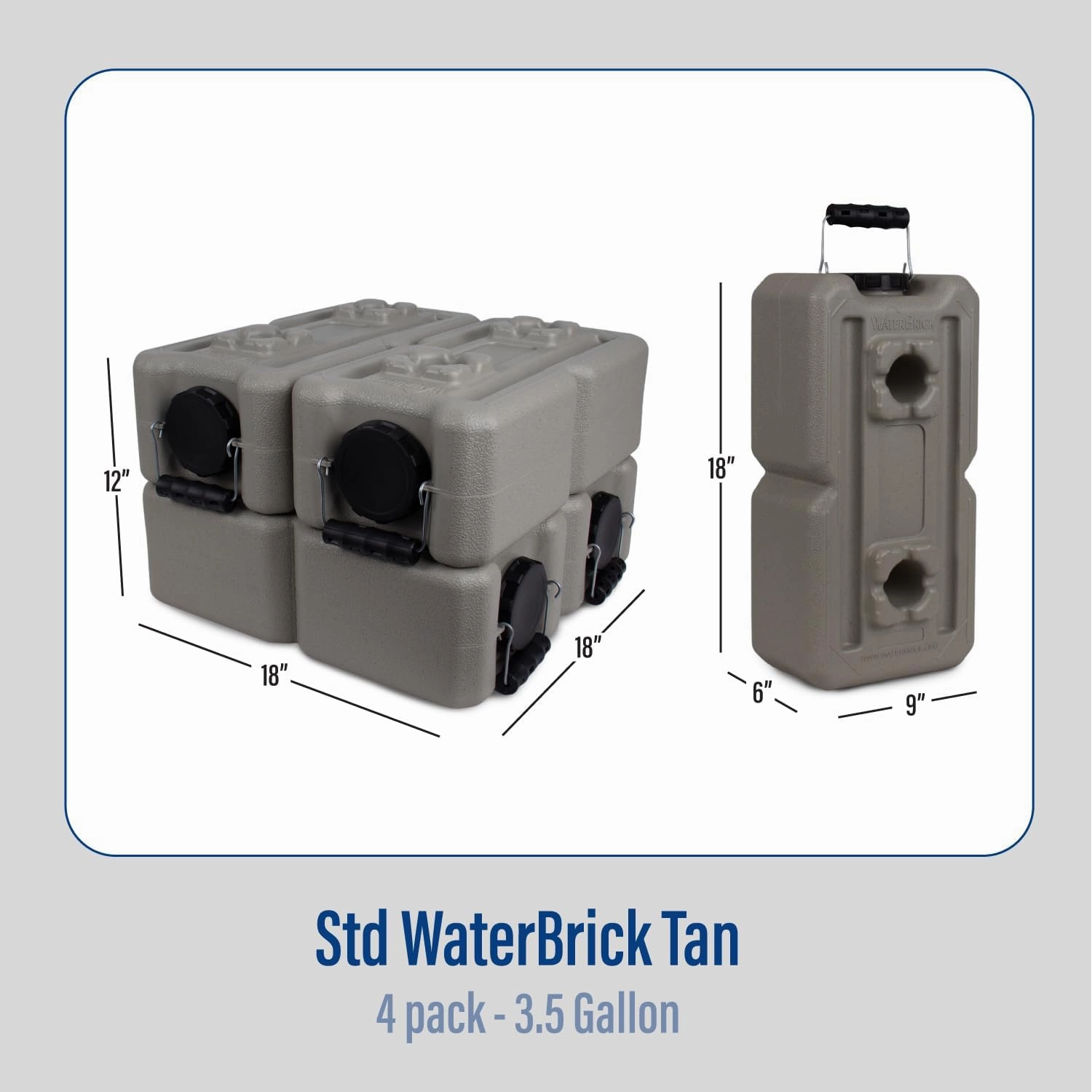 International Water Storage Containers for Emergency Water Storage | 4-Pack of Stackable 3.5 Gallon Water Container Bricks | Food-Grade HDPE Plastic | BPA-Free | STD Tan