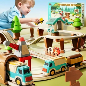 iPlay, iLearn 62PCS Train Track Set for Toddlers, Kids Motorized Magnetic Train Toys W/Trailer, Forest Crane Adventure Railway Playset, Birthday Gifts for 3 4 5 6 7 8 Year Old Boys Girls Children