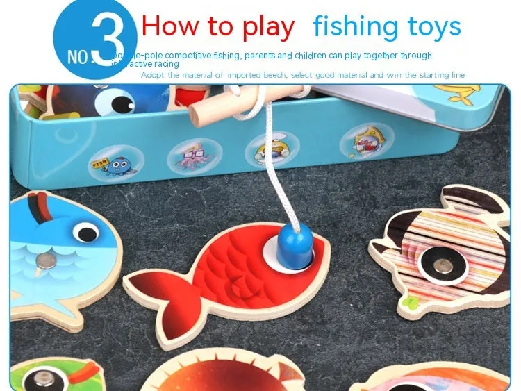 Iron Box Magnetic Fishing Wooden Building Blocks Toy