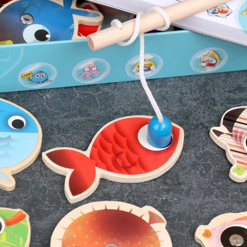 Iron Box Magnetic Fishing Wooden Building Blocks Toy
