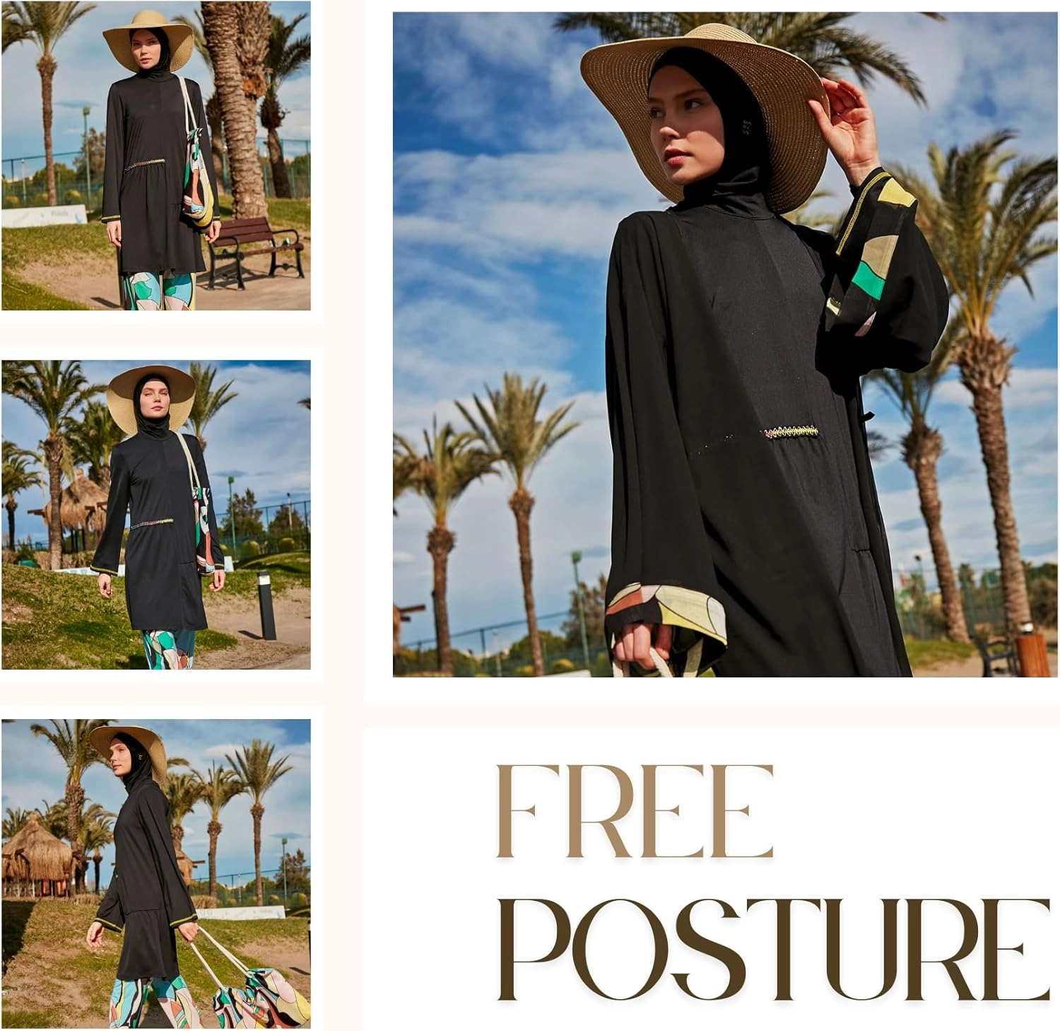 Islamic Full-Length Patterned Modest Swimsuit for Women | 4 PCS Muslim Burkini Set | Full Coverage Long Sleeve Rash Guard