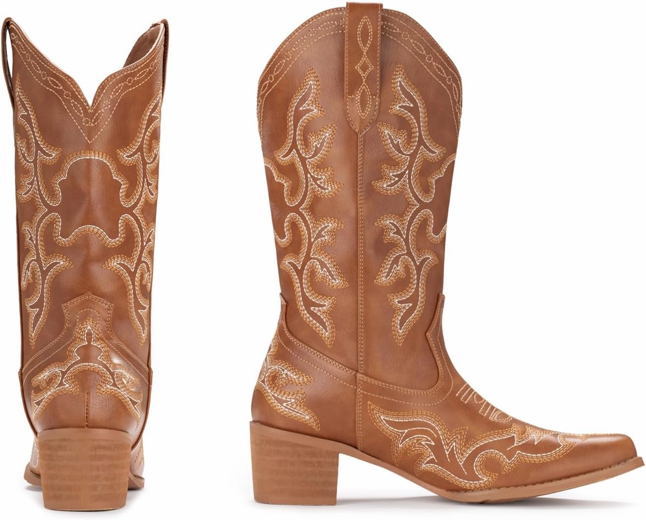 IUV Cowboy Boots For Women Western Boots Cowgirl Classic Fashion Embroidered Pointy Toe Boots