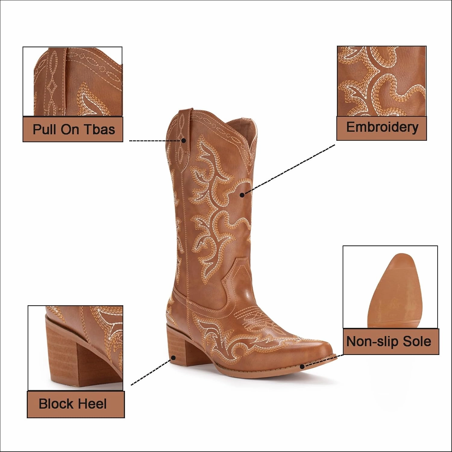 IUV Cowboy Boots For Women Western Boots Cowgirl Classic Fashion Embroidered Pointy Toe Boots