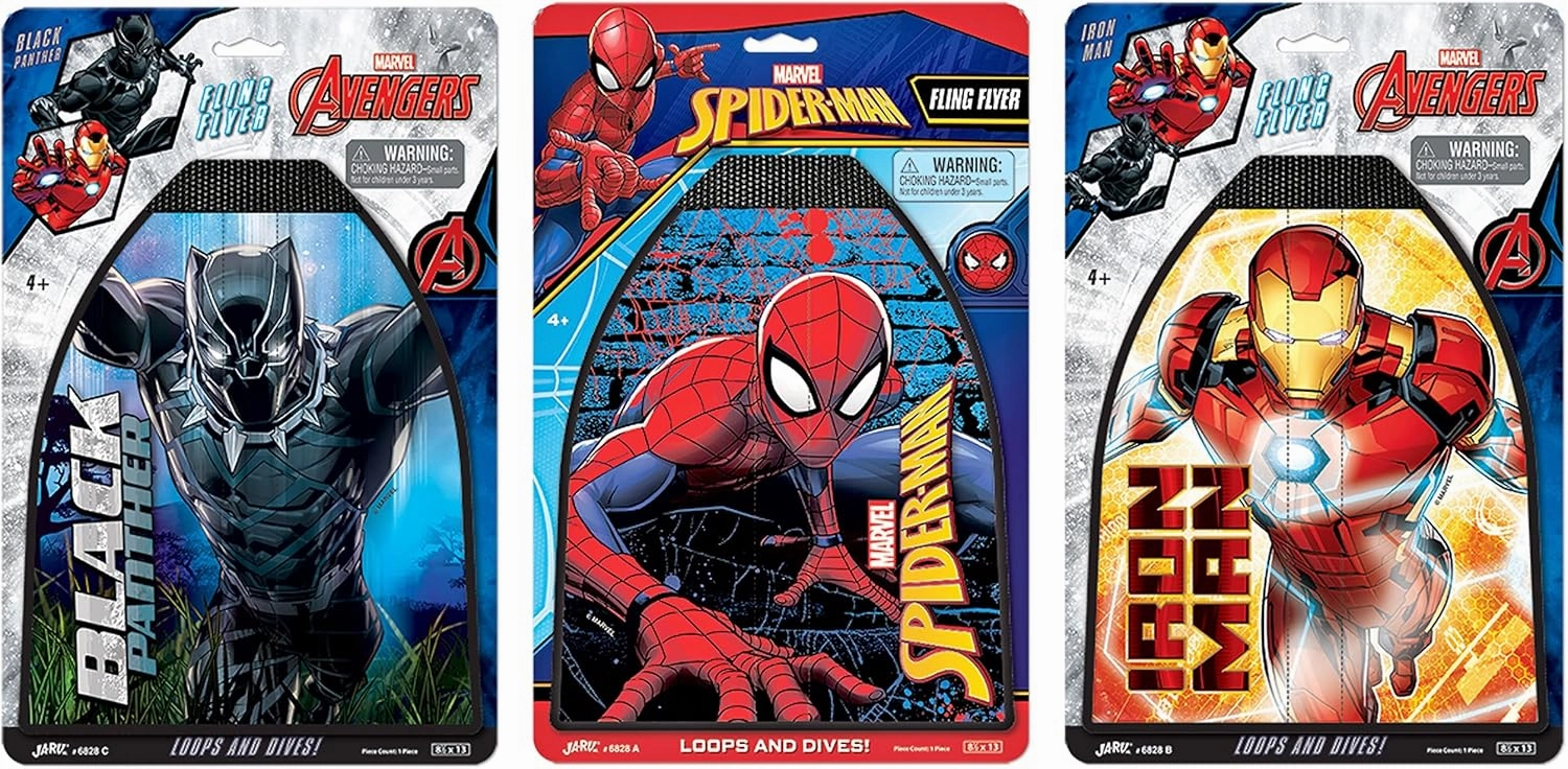 JA-RU Marvel Avengers Mini Kite Launcher Toy (3 Units Assorted) with Rubber Band Launcher Slingshot for Kids. Flying Beach Toys for Teens. Outdoor Games for Kids. ABC-6828-3