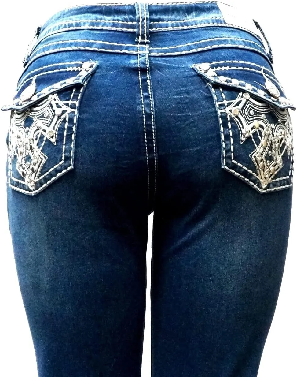 Jack David/Sweet Look Jean Classic Rhinestone Studded Denim Bootcut/Skinny Jeans Stretch
