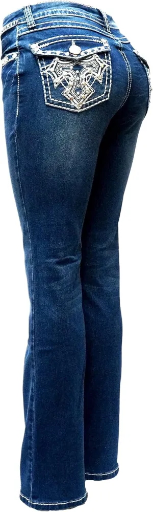Jack David/Sweet Look Jean Classic Rhinestone Studded Denim Bootcut/Skinny Jeans Stretch