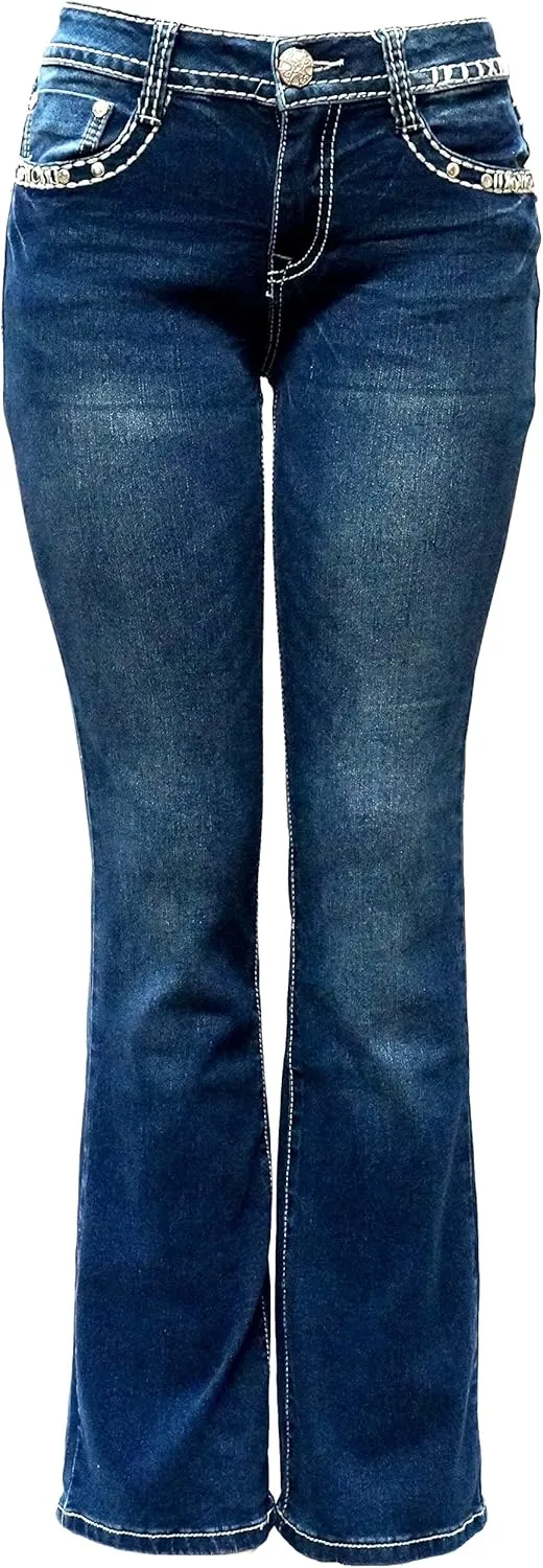 Jack David/Sweet Look Jean Classic Rhinestone Studded Denim Bootcut/Skinny Jeans Stretch