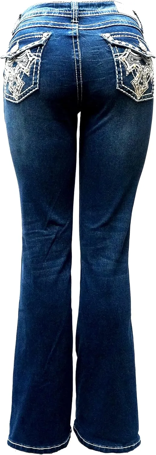Jack David/Sweet Look Jean Classic Rhinestone Studded Denim Bootcut/Skinny Jeans Stretch