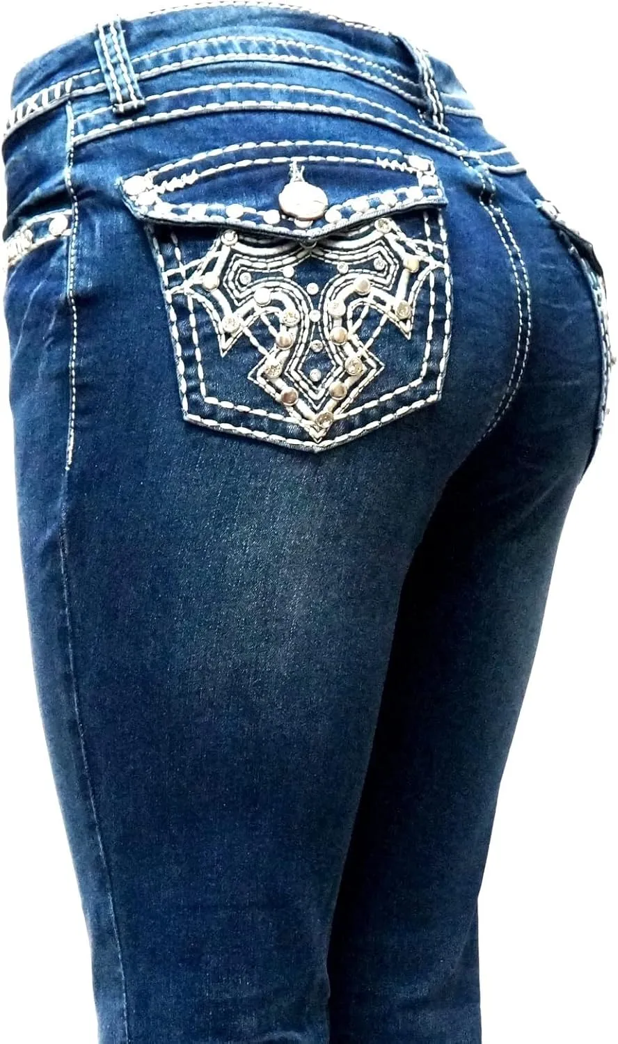 Jack David/Sweet Look Jean Classic Rhinestone Studded Denim Bootcut/Skinny Jeans Stretch