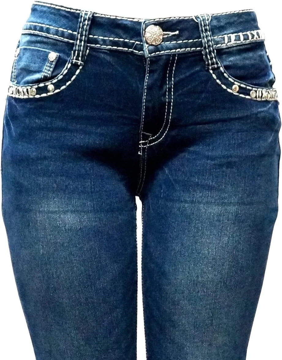 Jack David/Sweet Look Jean Classic Rhinestone Studded Denim Bootcut/Skinny Jeans Stretch