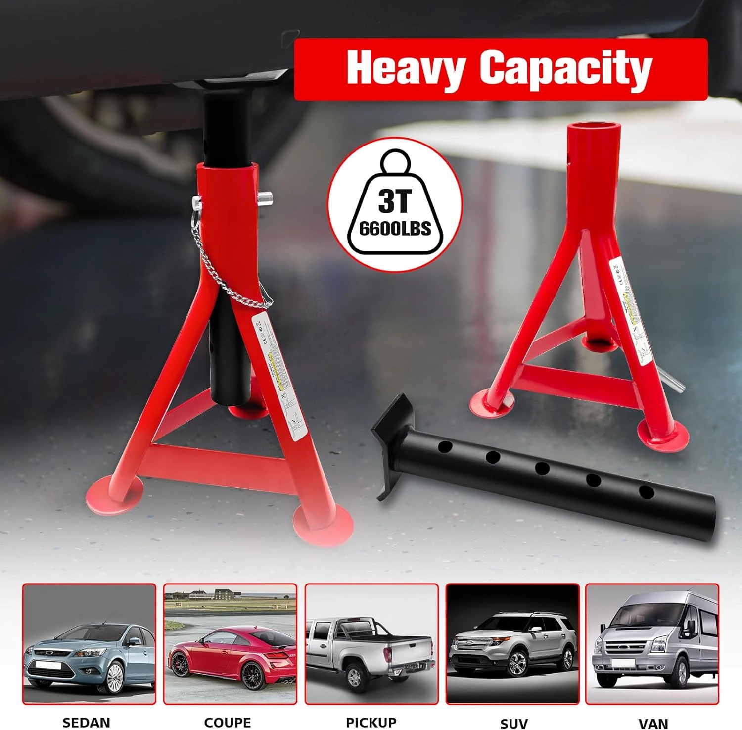 Jack Stands 3 Ton (6,600 LBs), 12"-18.7" Adjustable Height with Mobility Safety Pin,Heavy Duty Jack Stands for Cars,Home,Garage,Workshops,Lifting SUV, Pickup Truck,Car Jack Stand,1 Pair